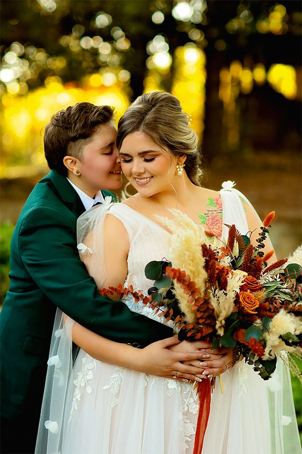 The couple holding each other.