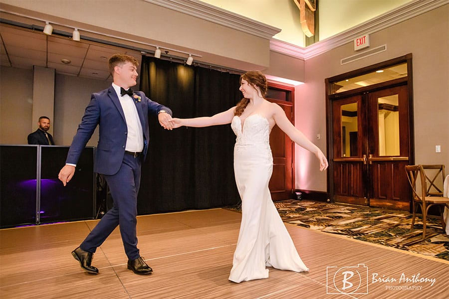 The bride and groom sharing their first dance.