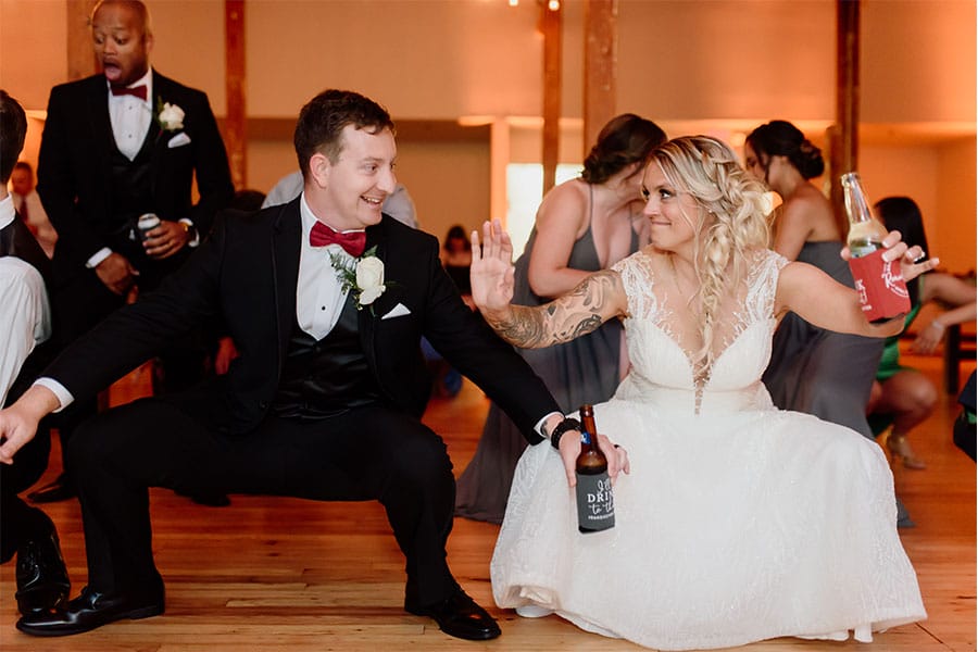 The bride and groom dancing.