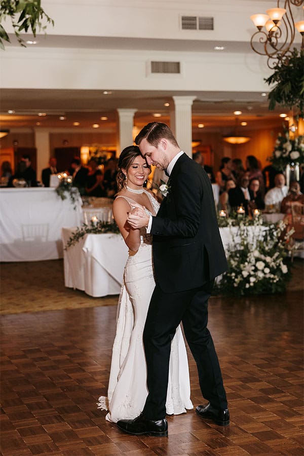 The bride and groom sharing their first dance.