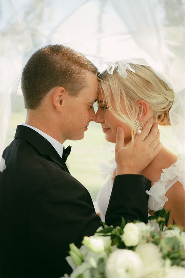 The bride and groom face to face.