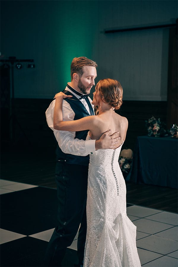 The bride and groom sharing their first dance together.