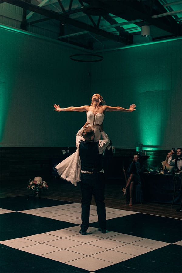 The bride and groom sharing their first dance together.