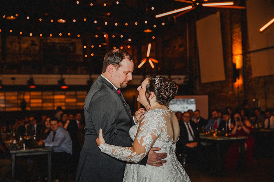 The bride and groom sharing their first dance.