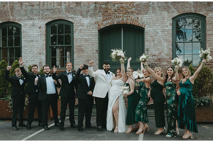 The bride and groom with their loved ones.