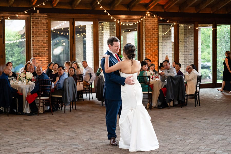 The bride and groom sharing their first dance.